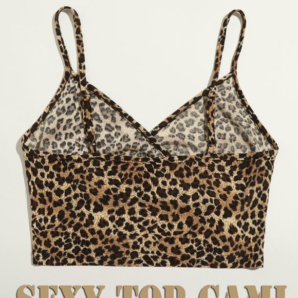 Sexy Top Cami Surplice Neck Leopard US L - Picture 2 of 5